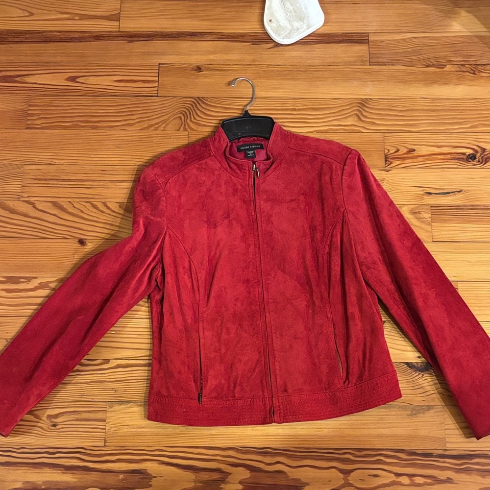 Valerie Stevens Red Bomber Suede Jacket